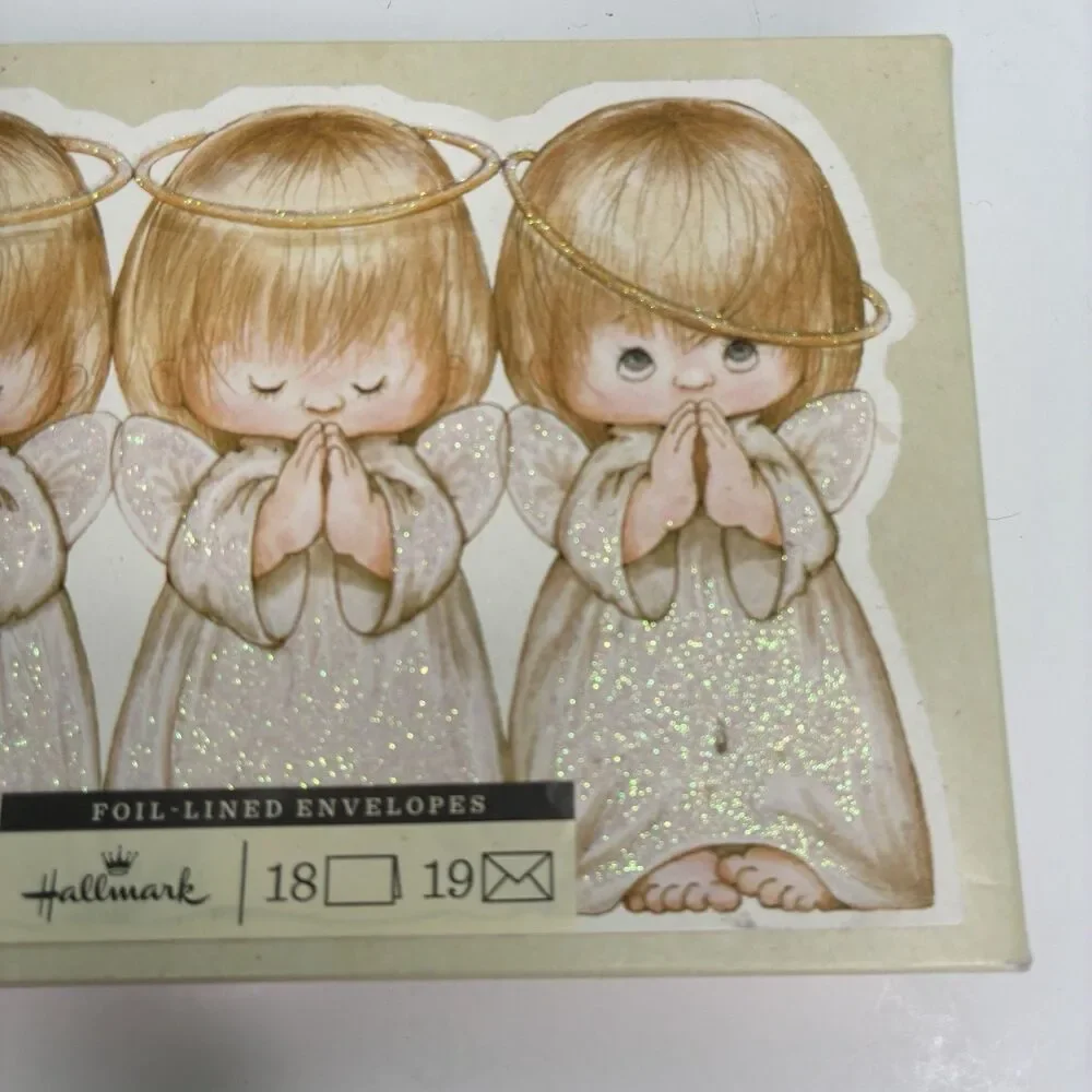 Hallmark Christmas Cards Ruth Morehead Three Little Angels Box Of 18 Foil Cards